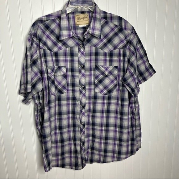 Wrangler Shirt 2X Plaid Purple Multicolor Casual Western Pearl Snap Button - Picture 1 of 7
